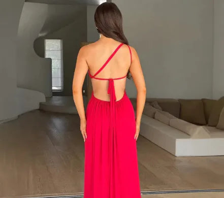 Lace-up Backless Slit Maxi Dress